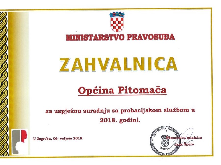 zahvalnica ministarstvo pravosuđa Custom