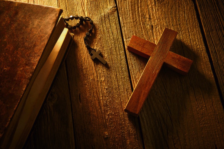 christian cross wood bible rosary 79295 1977 Custom