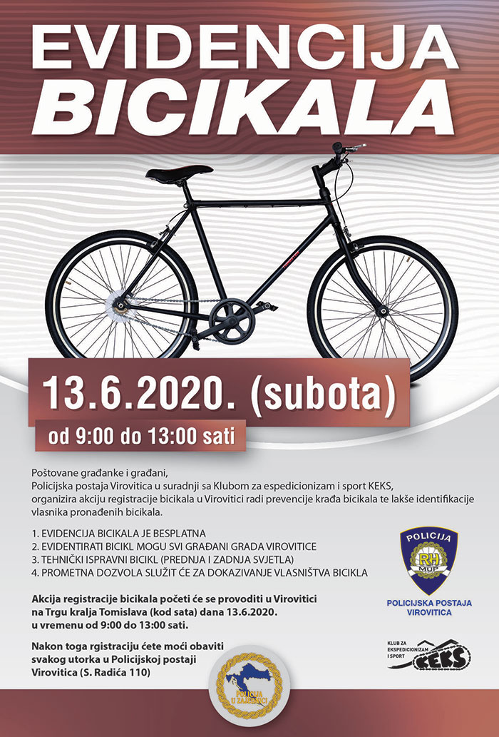 MUP Plakat evidencija bicikala Virovitica