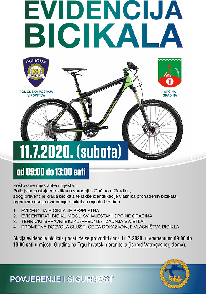 MUP Registracija bicikala plakat Opcina Gradina