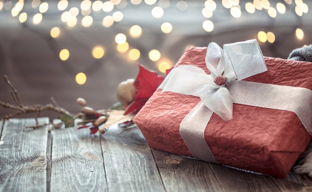 big red present christmas lights bokeh home wooden table holiday decoration magic christmas 169016 5689