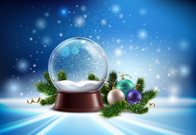 white snow globe realistic composition with hristmas tree toys winter glitter illustration 1284 31457