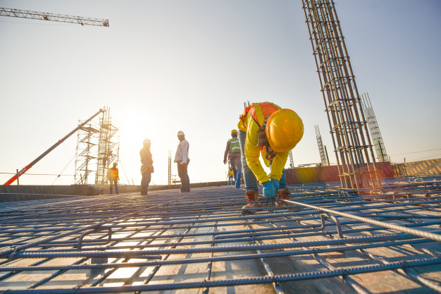construction workers fabricating steel reinforcement bar construction site 33835 197