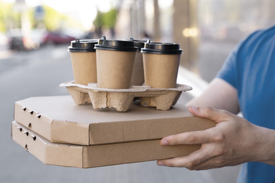 man t shirt delivering takeaway food Custom