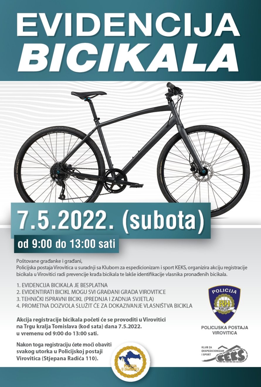MUP Evidencija bicikala Virovitica Plakat
