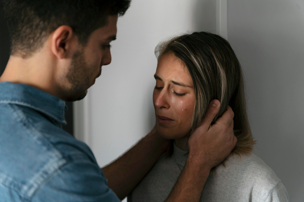 man woman having fight home