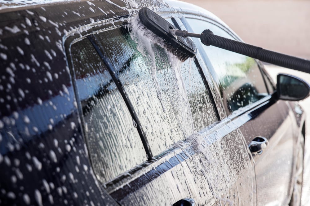 close up car care washing