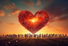 3d heart shape with crowd people