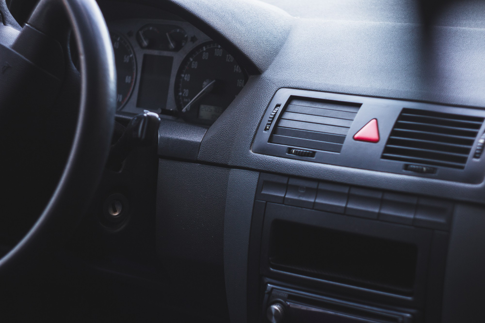 interior car with steering wheel speedometer