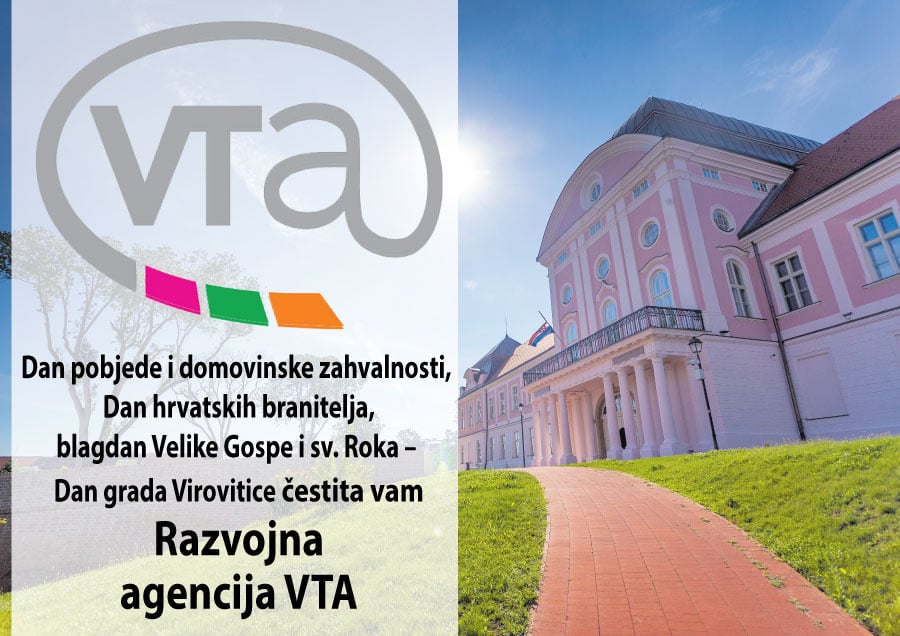 Razvojna agencija VTA čestita vam Dan pobjede i domovinske zahvalnosti, Dan hrvatskih branitelja i blagdan Velike Gospe i sv. Roka - Dan grada Virovitice 1 vta osmina