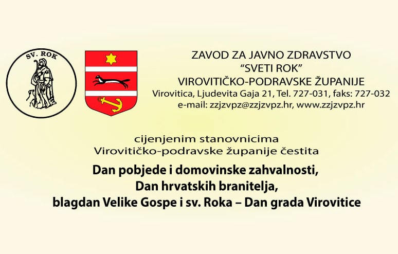 Zavod za javno zdravstvo "Sveti Rok" VPŽ čestita vam Dan pobjede i domovinske zahvalnosti i Dan hrvatskih branitelja 2 zavod za javno zdr sa slikom